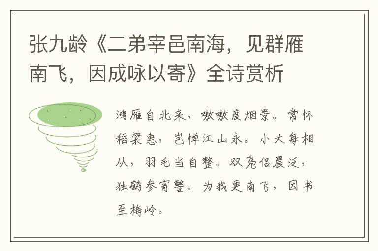  张九龄《二弟宰邑南海，见群雁南飞，因成咏以寄》全诗赏析