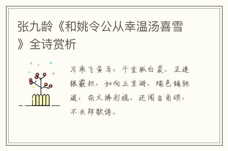  张九龄《和姚令公从幸温汤喜雪》全诗赏析