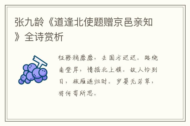  张九龄《道逢北使题赠京邑亲知》全诗赏析