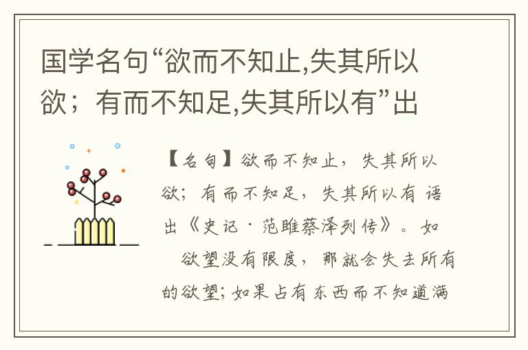  国学名句“欲而不知止,失其所以欲；有而不知足,失其所以有”出处和解释