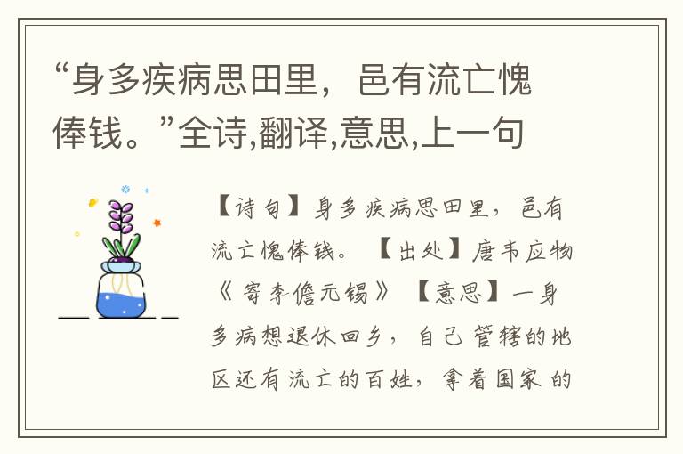 “身多疾病思田里,邑有流亡愧俸钱。”全诗,翻译,意思,上一句和下一句