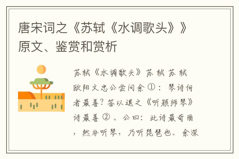  唐宋词之《苏轼《水调歌头》》原文、鉴赏和赏析