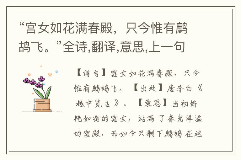 “宫女如花满春殿,只今惟有鹧鸪飞。”全诗,翻译,意思,上一句和下一句