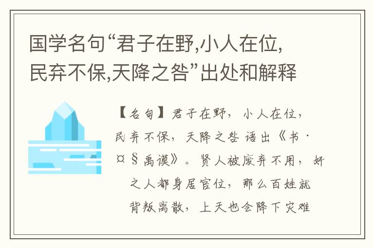  国学名句“君子在野,小人在位,民弃不保,天降之咎”出处和解释