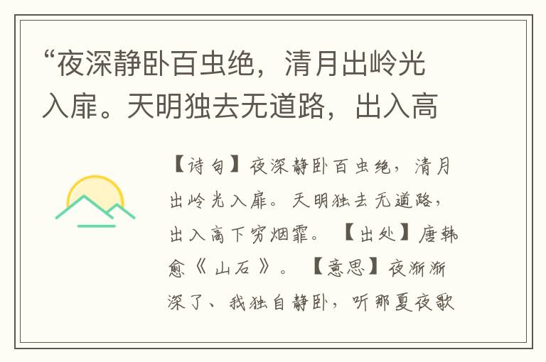 “夜深静卧百虫绝,清月出岭光入扉。天明独去无道路,出入高下穷烟霏。”全诗,翻译,意思,上一句和下一句