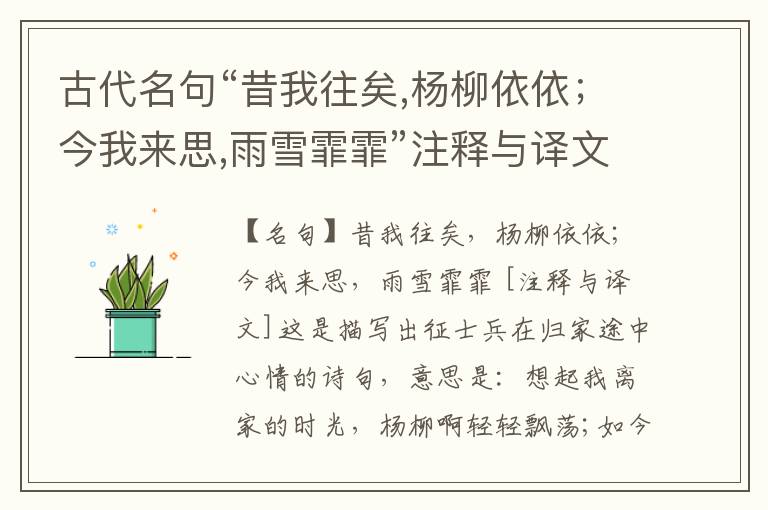  古代名句“昔我往矣,杨柳依依；今我来思,雨雪霏霏”注释与译文