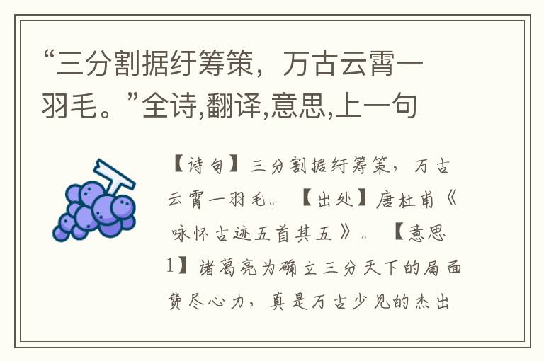 “三分割据纡筹策,万古云霄一羽毛。”全诗,翻译,意思,上一句和下一句