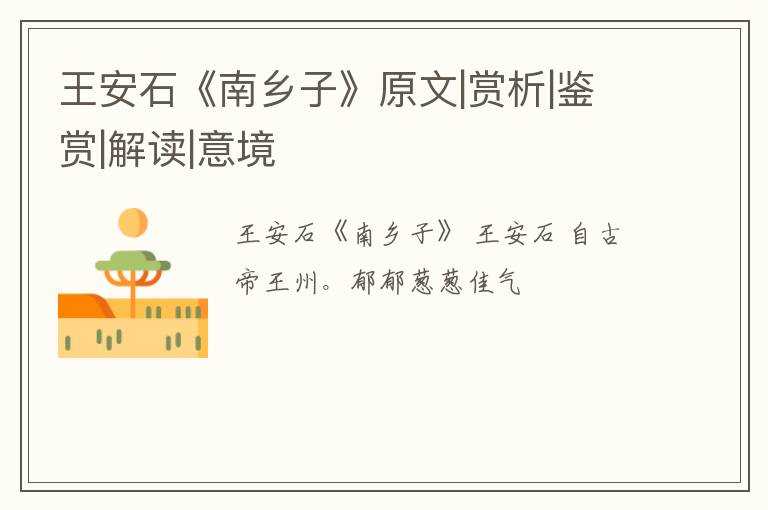  王安石《南乡子》原文|赏析|鉴赏|解读|意境