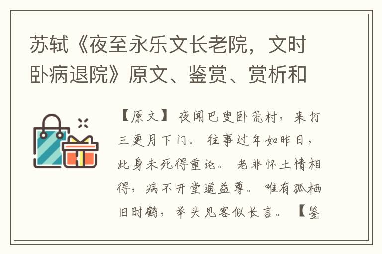  苏轼《夜至永乐文长老院，文时卧病退院》原文、鉴赏、赏析和解读