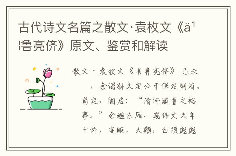  古代诗文名篇之散文·袁枚文《书鲁亮侪》原文、鉴赏和解读