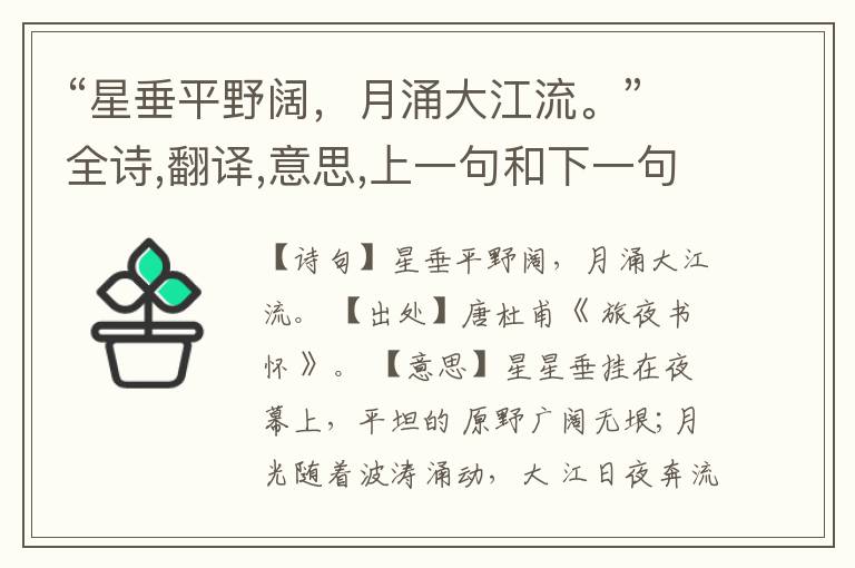  “星垂平野阔，月涌大江流。”全诗,翻译,意思,上一句和下一句