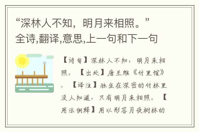 “深林人不知,明月来相照。”全诗,翻译,意思,上一句和下一句
