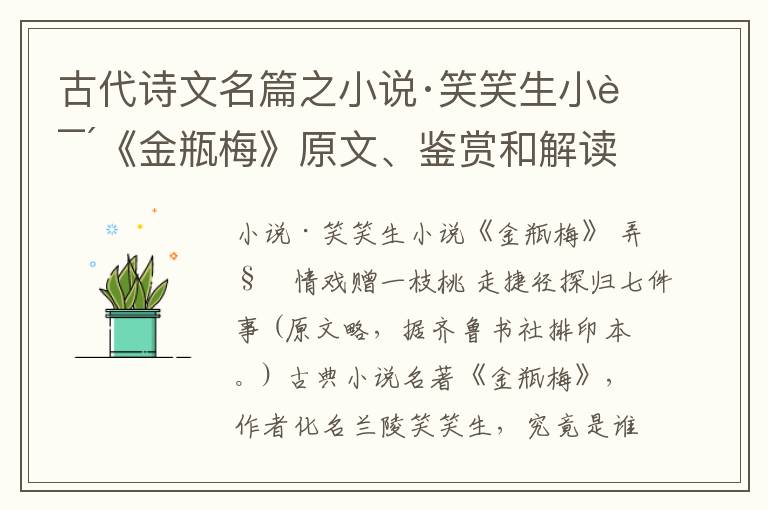  古代诗文名篇之小说·笑笑生小说《金瓶梅》原文、鉴赏和解读