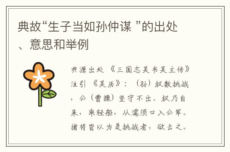  典故“生子当如孙仲谋 ”的出处、意思和举例