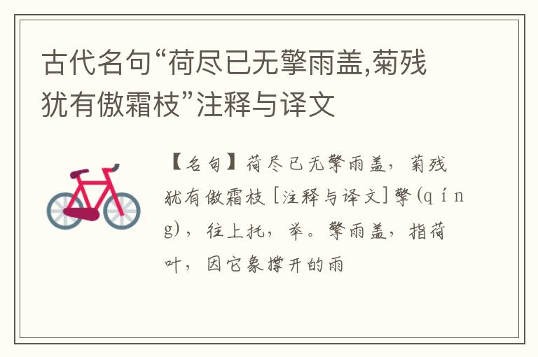  古代名句“荷尽已无擎雨盖,菊残犹有傲霜枝”注释与译文