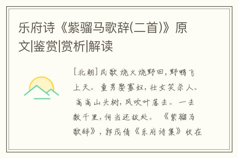  乐府诗《紫骝马歌辞(二首)》原文|鉴赏|赏析|解读