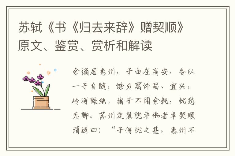  苏轼《书《归去来辞》赠契顺》原文、鉴赏、赏析和解读