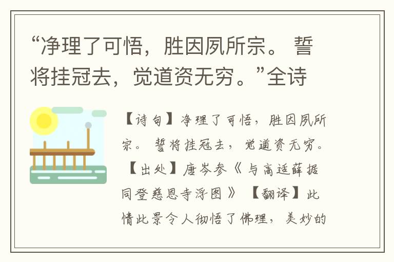 “净理了可悟,胜因夙所宗。 誓将挂冠去,觉道资无穷。”全诗,翻译,意思,上一句和下一句