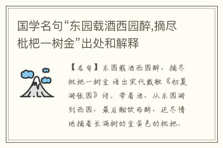  国学名句“东园载酒西园醉,摘尽枇杷一树金”出处和解释