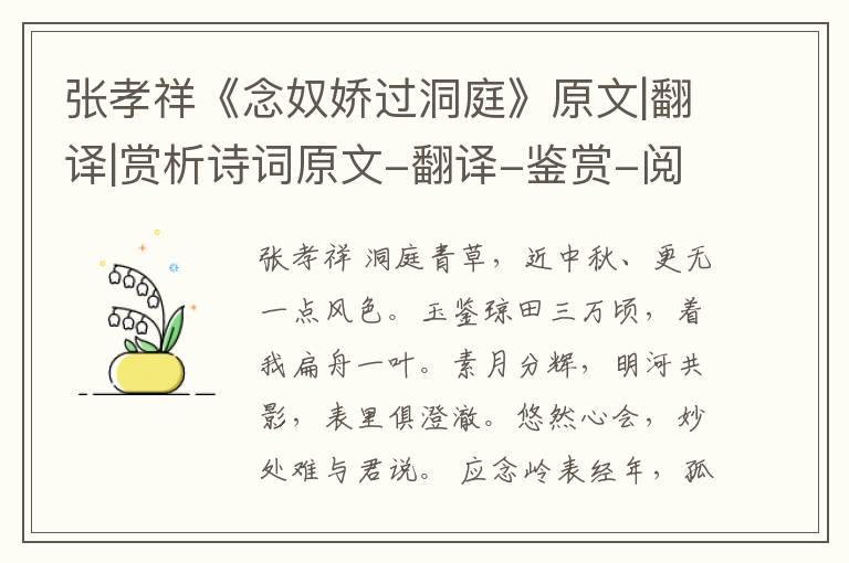  张孝祥《念奴娇过洞庭》原文|翻译|赏析诗词原文-翻译-鉴赏-阅读理解答案