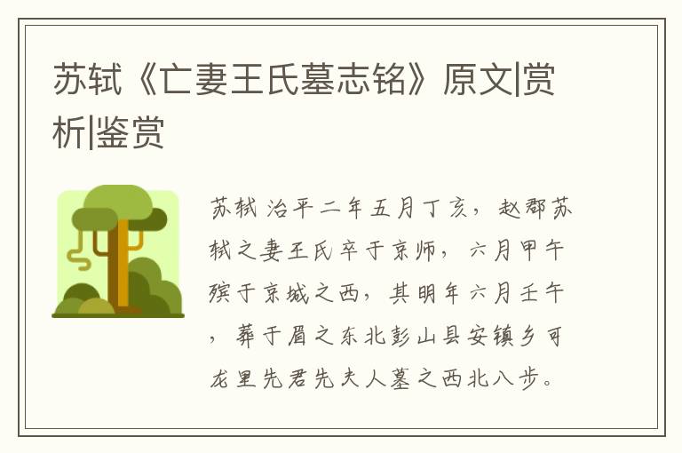  苏轼《亡妻王氏墓志铭》原文|赏析|鉴赏