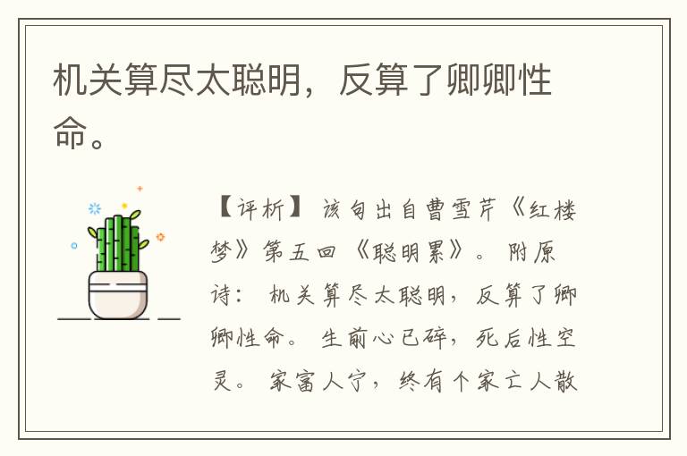  机关算尽太聪明，反算了卿卿性命。