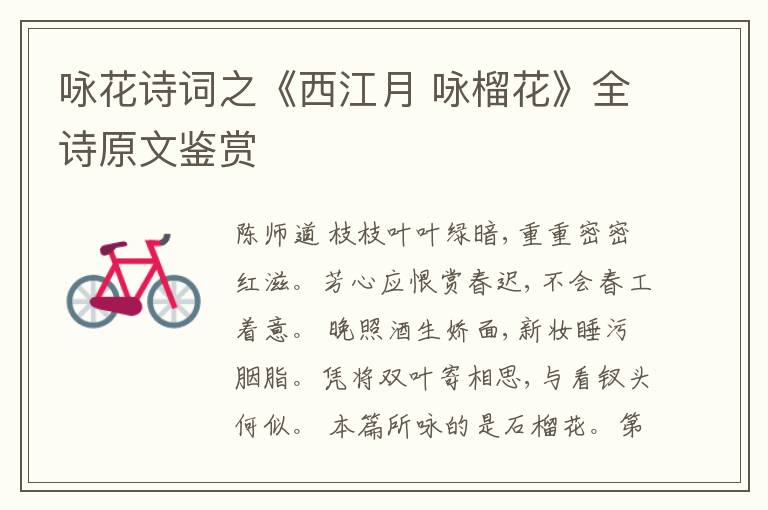  咏花诗词之《西江月 咏榴花》全诗原文鉴赏