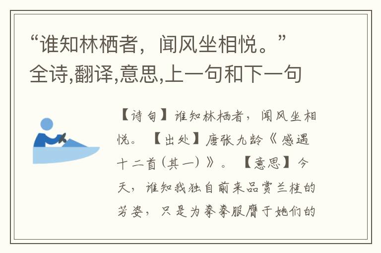  “谁知林栖者，闻风坐相悦。”全诗,翻译,意思,上一句和下一句