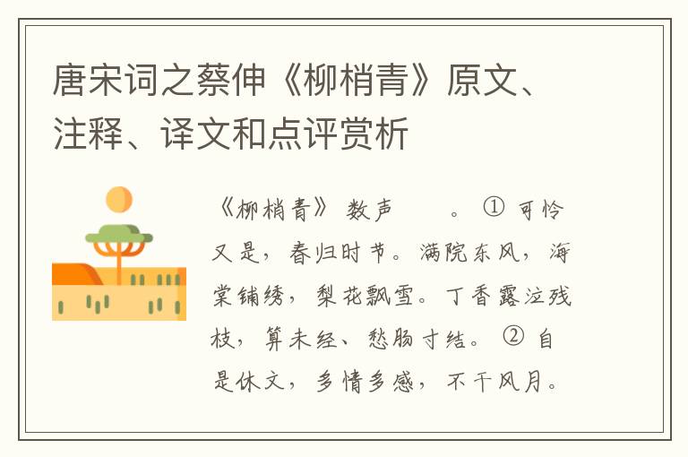  唐宋词之蔡伸《柳梢青》原文、注释、译文和点评赏析