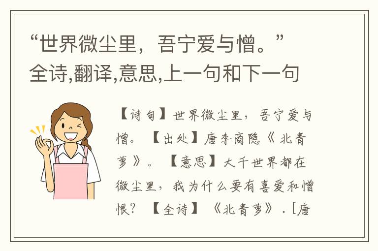  “世界微尘里，吾宁爱与憎。”全诗,翻译,意思,上一句和下一句