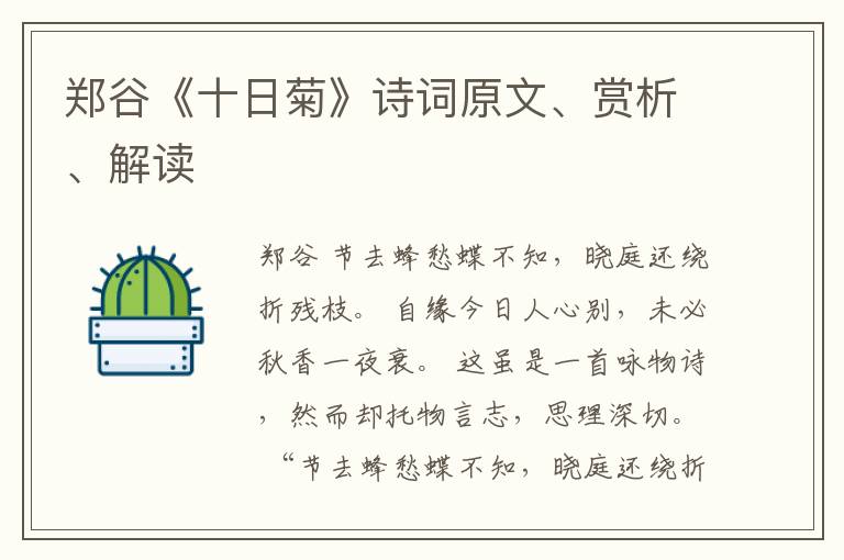  郑谷《十日菊》诗词原文、赏析、解读