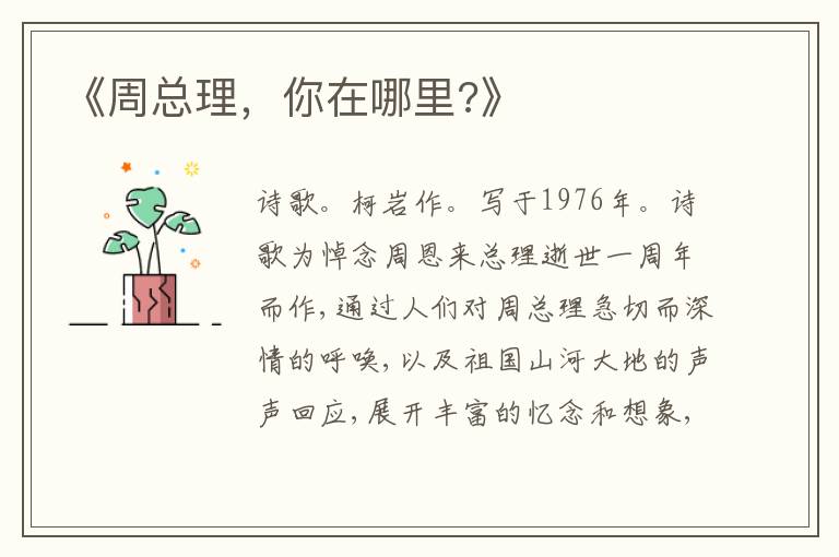  《周总理，你在哪里?》