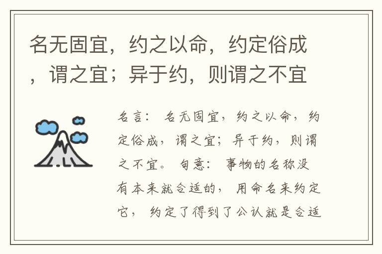  名无固宜，约之以命，约定俗成，谓之宜；异于约，则谓之不宜。