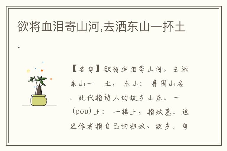  欲将血泪寄山河,去洒东山一抔土.