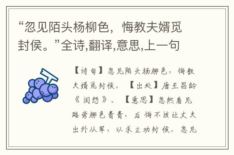  “忽见陌头杨柳色，悔教夫婿觅封侯。”全诗,翻译,意思,上一句和下一句