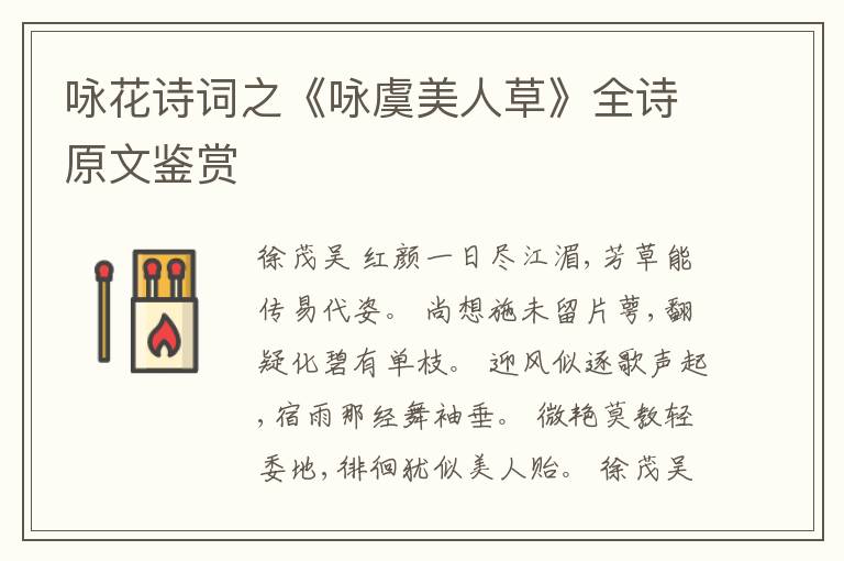  咏花诗词之《咏虞美人草》全诗原文鉴赏