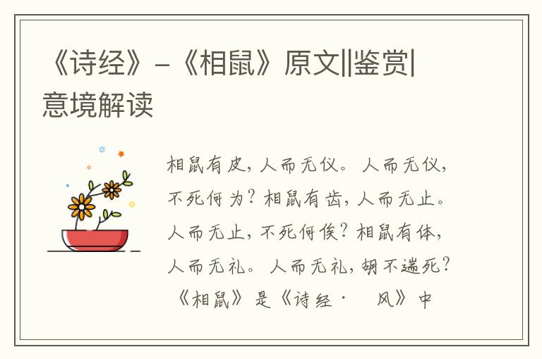  《诗经》-《相鼠》原文||鉴赏|意境解读