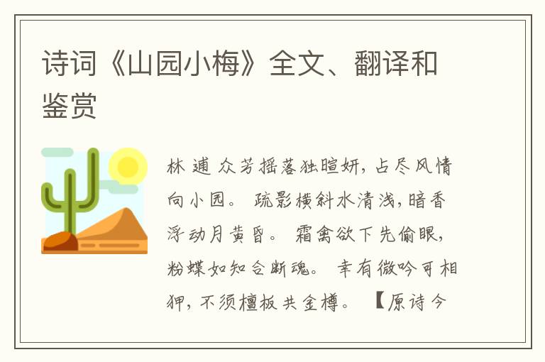  诗词《山园小梅》全文、翻译和鉴赏