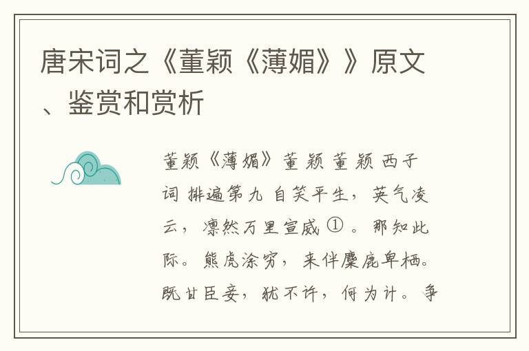  唐宋词之《董颖《薄媚》》原文、鉴赏和赏析