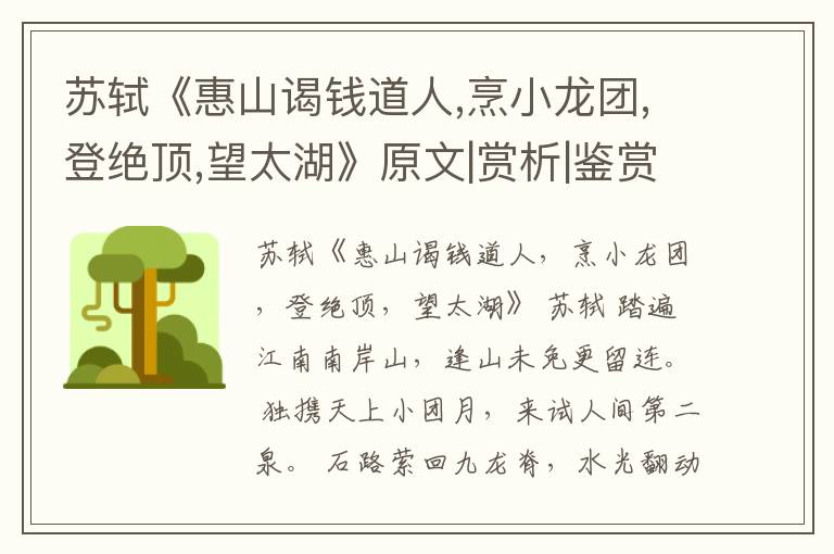  苏轼《惠山谒钱道人,烹小龙团,登绝顶,望太湖》原文|赏析|鉴赏|解读|意境