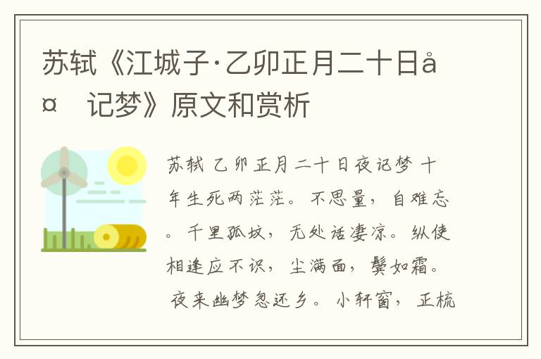  苏轼《江城子·乙卯正月二十日夜记梦》原文和赏析