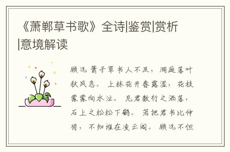  《萧郸草书歌》全诗|鉴赏|赏析|意境解读