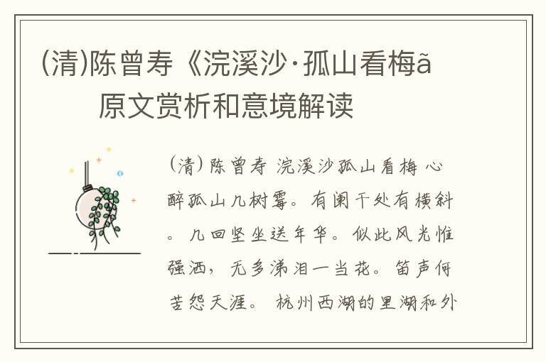  (清)陈曾寿《浣溪沙·孤山看梅》原文赏析和意境解读