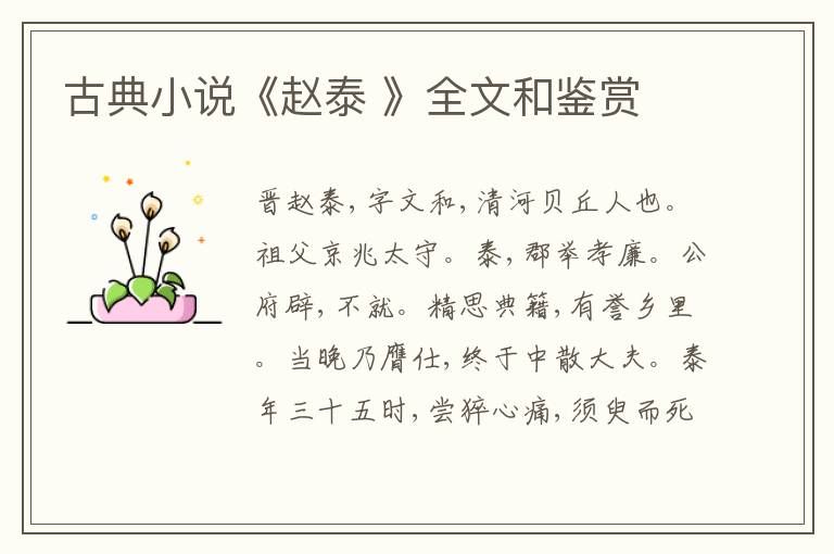  古典小说《赵泰 》全文和鉴赏