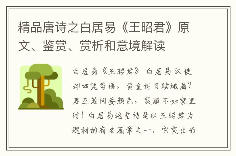  精品唐诗之白居易《王昭君》原文、鉴赏、赏析和意境解读