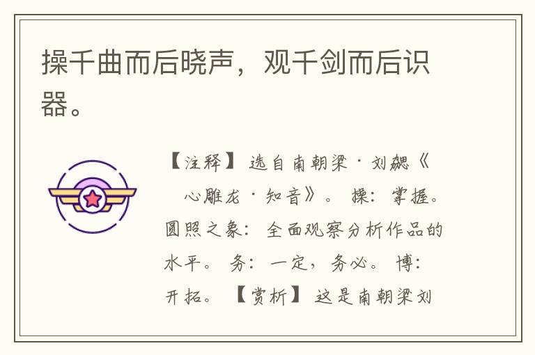  操千曲而后晓声，观千剑而后识器。