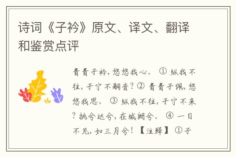  诗词《子衿》原文、译文、翻译和鉴赏点评