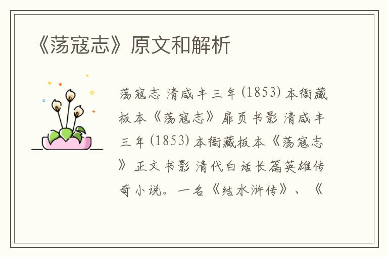  《荡寇志》原文和解析