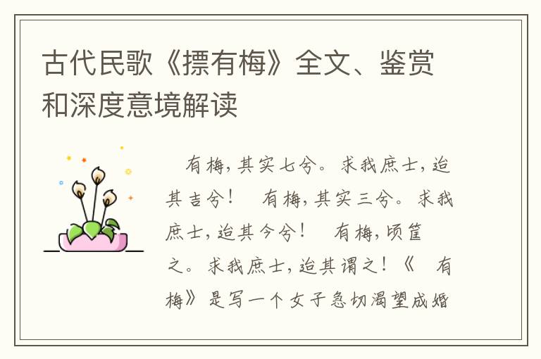  古代民歌《摽有梅》全文、鉴赏和深度意境解读