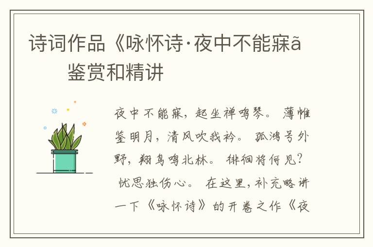  诗词作品《咏怀诗·夜中不能寐》鉴赏和精讲